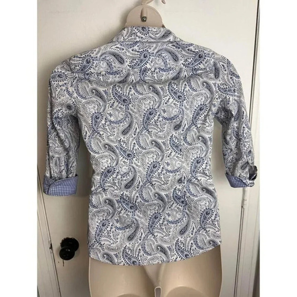 Chaps Blue & White Paisley contrast sleeves no iron Shirt size small #0944 - Picture 4 of 7